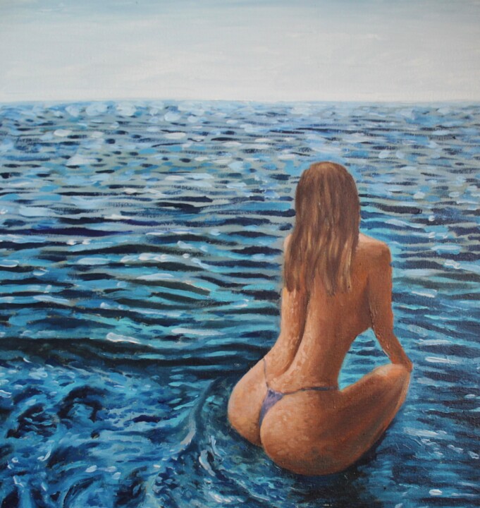 Pittura intitolato "Girl in the sea" da Insideyoureyes, Opera d'arte originale, Olio