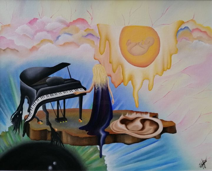 Peinture intitulée "Melting piano and a…" par Diana Kushnarenko, Œuvre d'art originale, Huile Monté sur Carton