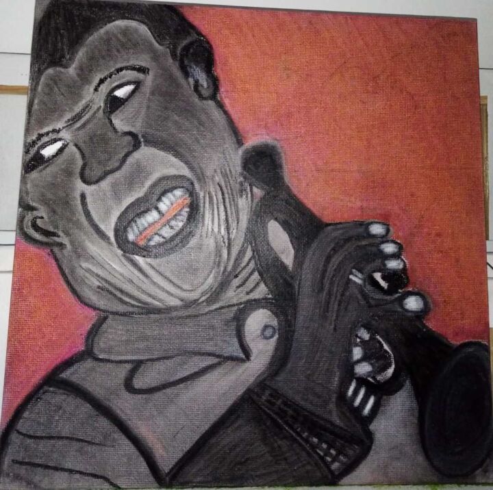 Drawing titled "louis armstrong" by Dany Fantoli, Original Artwork, Charcoal