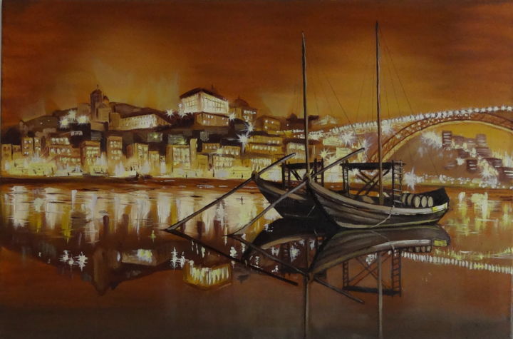 Painting titled ""Barcos rabelos"" by Helena Golion, Original Artwork, Oil