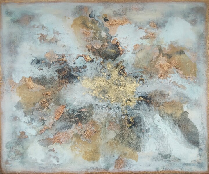 Картина под названием "Flower with Gold an…" - Tanya Kreymer, Подлинное произведение искусства, Акрил