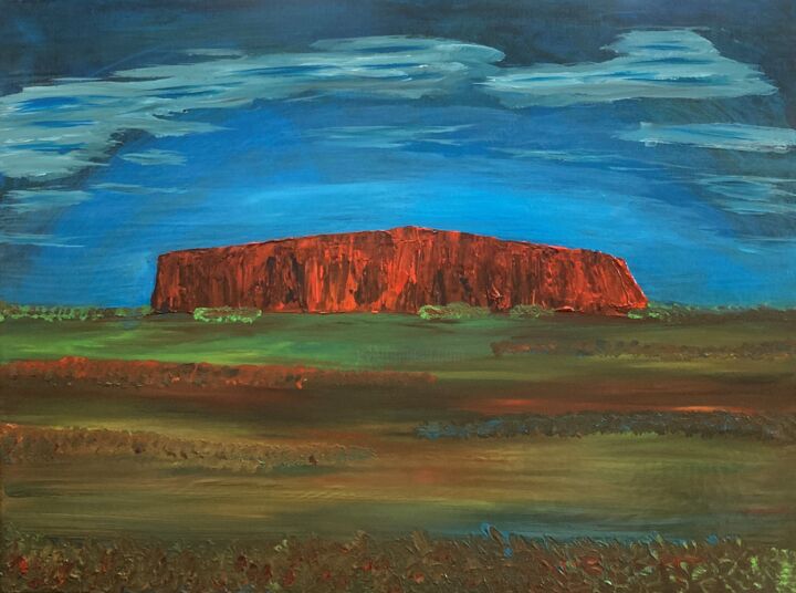 Painting titled "Mont Uluru" by Philippe Collinet, Original Artwork, Acrylic Mounted on Wood Stretcher frame