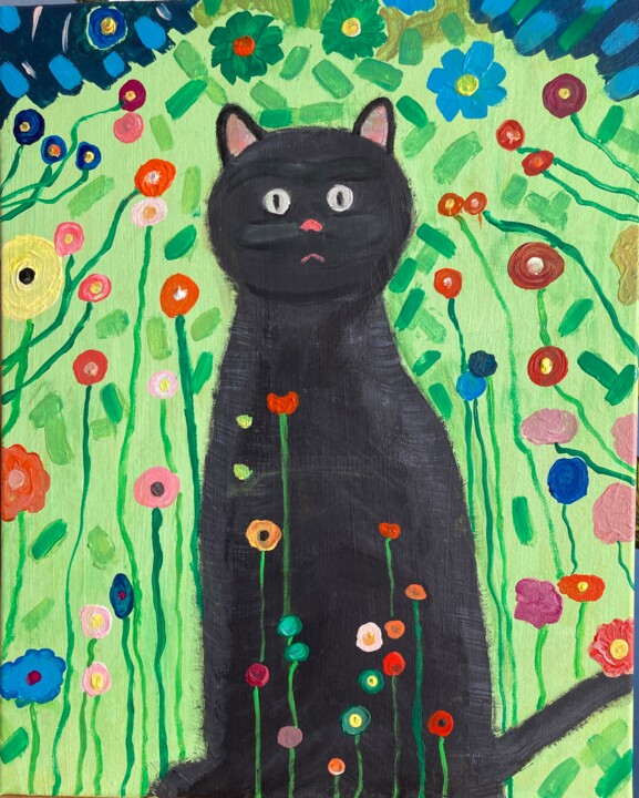 Painting titled "Gatto" by Philippe Collinet, Original Artwork, Acrylic Mounted on Wood Stretcher frame