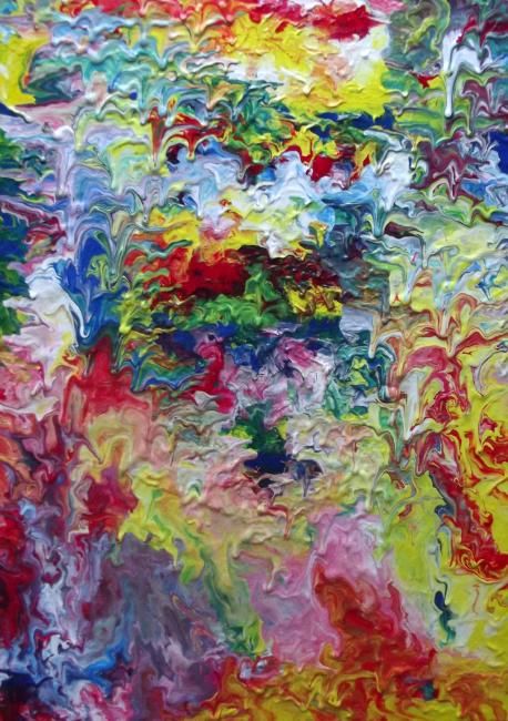Painting titled "coulures couleurs" by J.P Peintre Intuitionniste, Original Artwork, Oil
