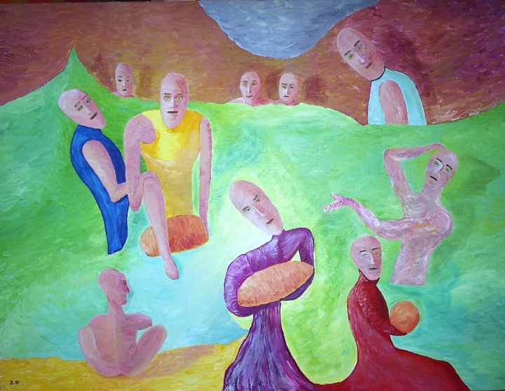 Peinture intitulée "ils attendent leur…" par J.P Peintre Intuitionniste, Œuvre d'art originale