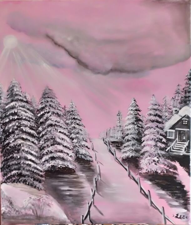Painting titled "Winter time in rose…" by Invinci Bill Jean, Original Artwork, Acrylic