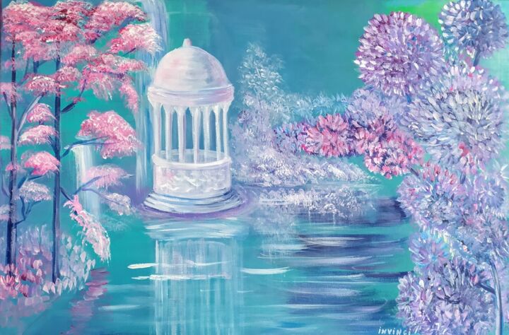 Картина под названием "Hydrangeas, cherry…" - Invinci Bill Jean, Подлинное произведение искусства, Акрил