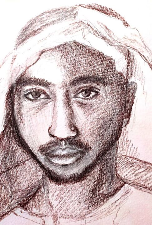Картина под названием "Tupac's sketch #1" - Invinci Bill Jean, Подлинное произведение искусства, Карандаш