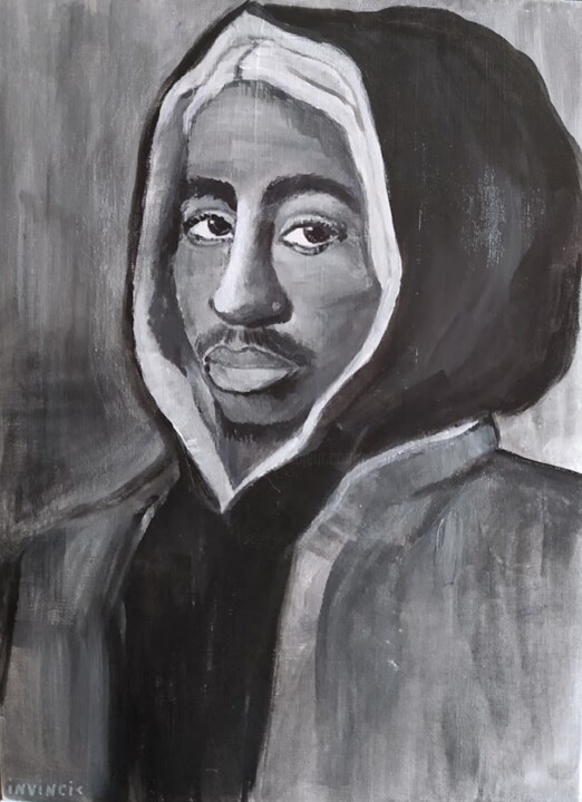 Painting titled "Tupac portrait in a…" by Invinci Bill Jean, Original Artwork, Acrylic