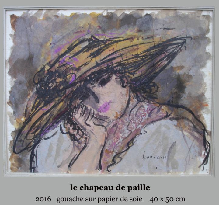 Painting titled "chapeau-de-paille-l…" by Ioana, Original Artwork, Gouache