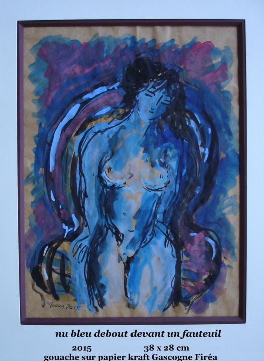 Peinture intitulée "nu bleu debout,deva…" par Ioana, Œuvre d'art originale, Gouache