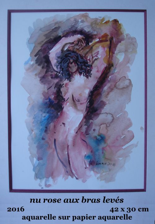 「nu rose aux bras le…」というタイトルの絵画 Ioanaによって, オリジナルのアートワーク, グワッシュ水彩画