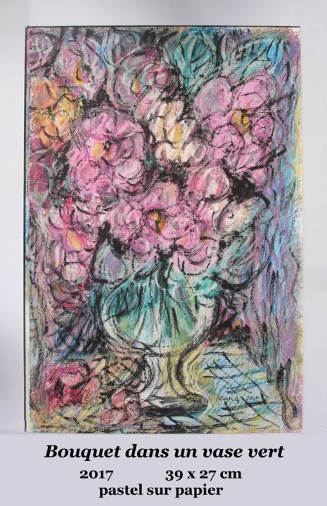 Peinture intitulée "bouquet dans un vas…" par Ioana, Œuvre d'art originale, Pastel