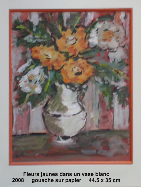 Painting titled "fleurs jaunes dans…" by Ioana, Original Artwork, Gouache