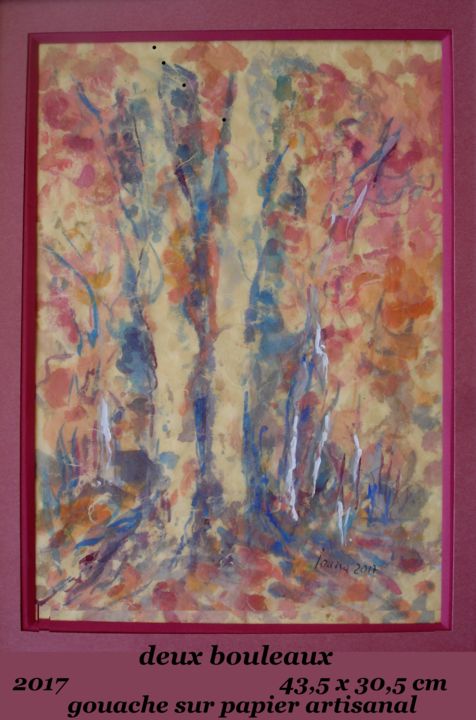 Painting titled "deux bouleaux" by Ioana, Original Artwork, Gouache