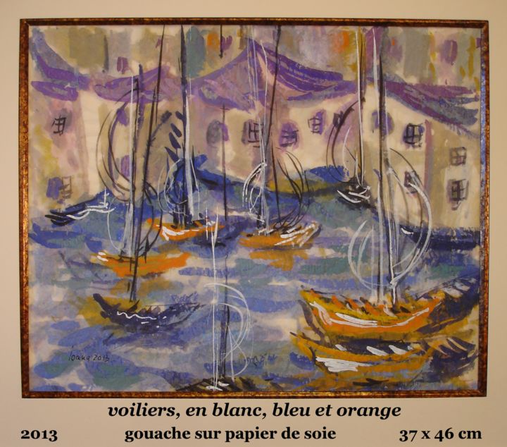 Painting titled "voiliers, en blanc,…" by Ioana, Original Artwork, Gouache