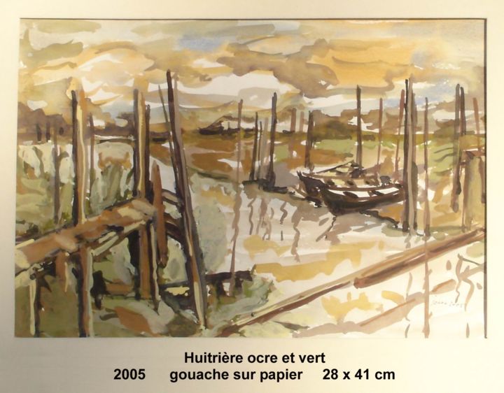 Peinture intitulée "huitriere en ocre e…" par Ioana, Œuvre d'art originale, Gouache