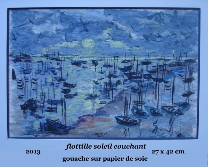 Painting titled "flotille soleil cou…" by Ioana, Original Artwork, Gouache