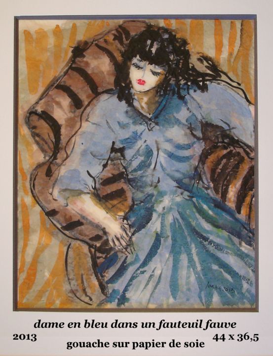 Schilderij getiteld "dame en bleu dans u…" door Ioana, Origineel Kunstwerk, Gouache