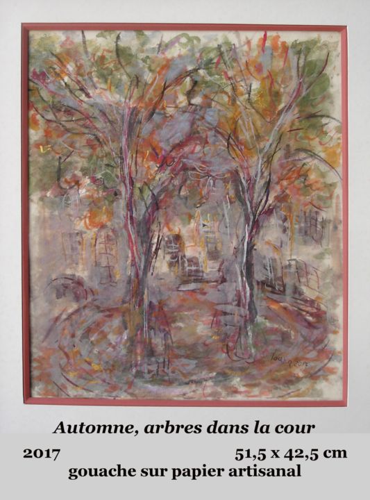 Painting titled "automne, arbres dan…" by Ioana, Original Artwork, Gouache