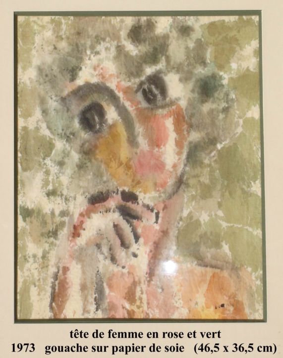 Peinture intitulée "tête de femme en ro…" par Ioana, Œuvre d'art originale, Huile