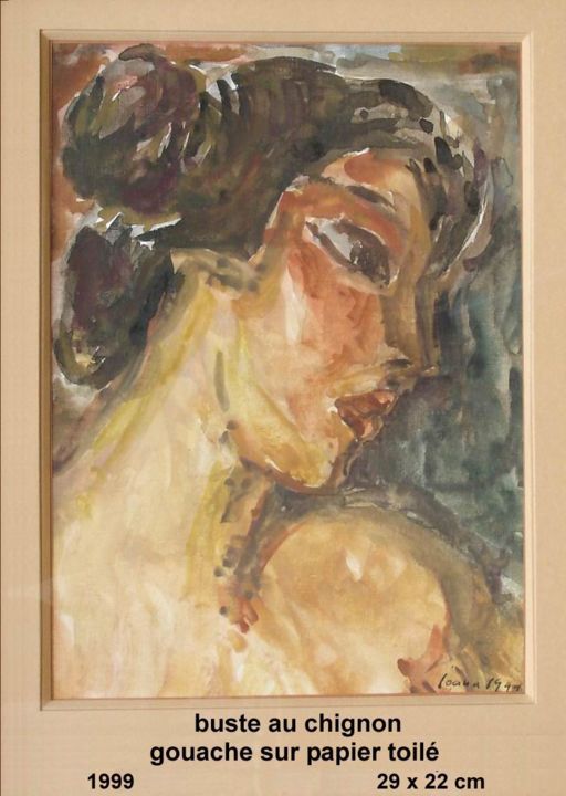 Painting titled "buste au chignon" by Ioana, Original Artwork, Oil