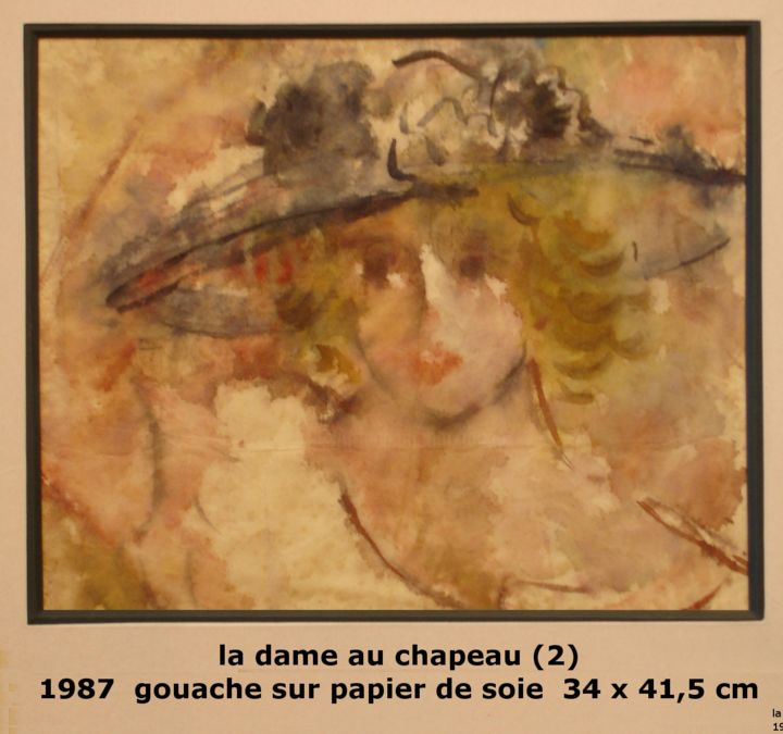 Painting titled "dame au chapeau (2)" by Ioana, Original Artwork, Oil