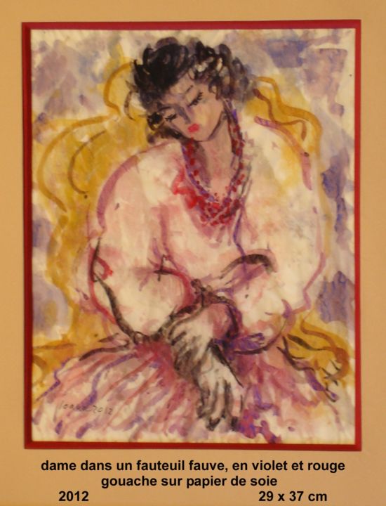 Pintura intitulada "dame dans un fauteu…" por Ioana, Obras de arte originais, Óleo