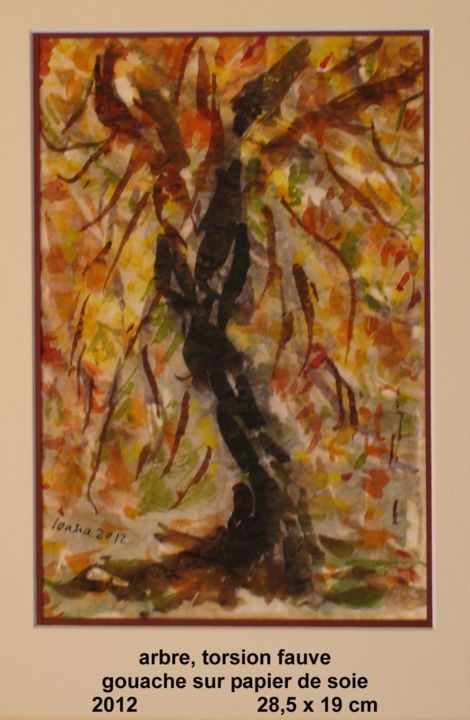Painting titled "arbre, torsion fauve" by Ioana, Original Artwork, Oil