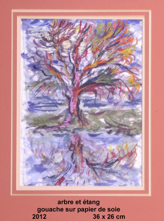 Painting titled "arbre et étang" by Ioana, Original Artwork, Oil