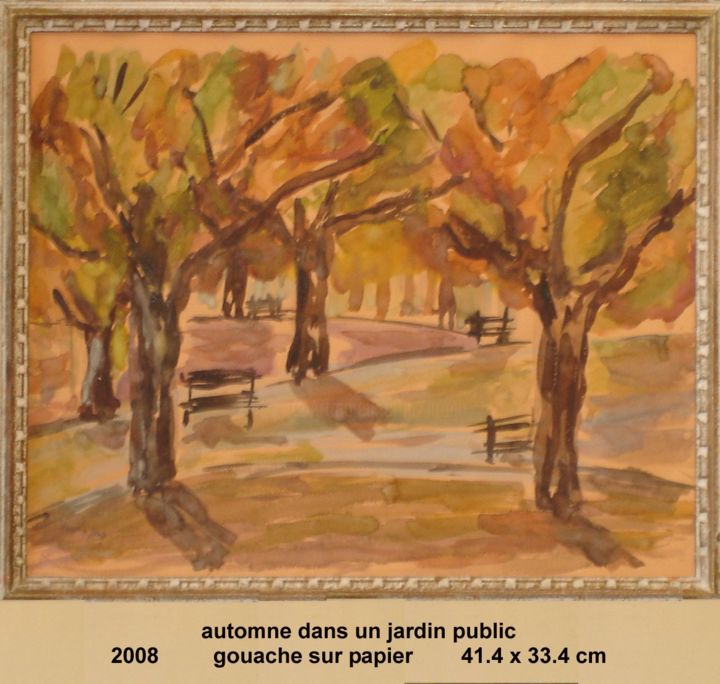 Painting titled "automne dans le jar…" by Ioana, Original Artwork, Gouache
