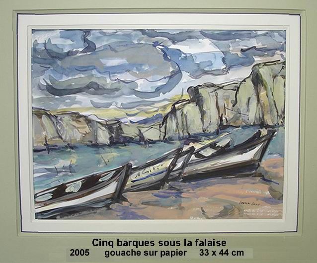 Malarstwo zatytułowany „cinq barques sous l…” autorstwa Ioana, Oryginalna praca, Gwasz