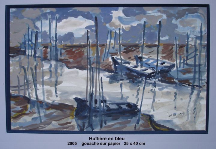 Painting titled "Huitrière en bleu" by Ioana, Original Artwork, Gouache