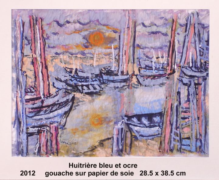 Pintura intitulada "huitrière, en bleu,…" por Ioana, Obras de arte originais, Óleo