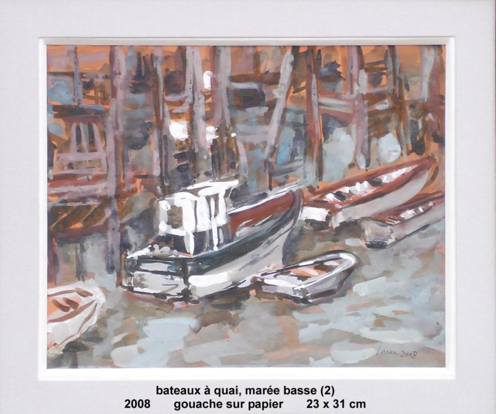 Schilderij getiteld "bateaux à quai, mar…" door Ioana, Origineel Kunstwerk, Olie