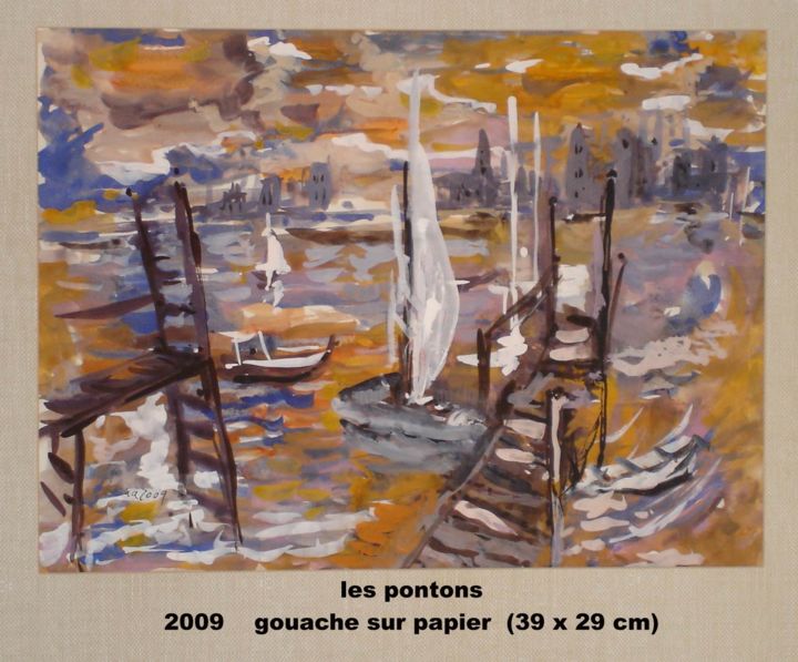 Painting titled "les pontons" by Ioana, Original Artwork, Gouache