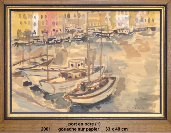 Ζωγραφική με τίτλο "port en ocre (1)" από Ioana, Αυθεντικά έργα τέχνης, Γκουάς
