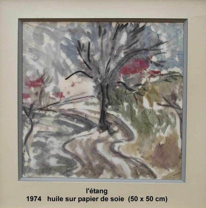 Peinture intitulée "l'étang (2)" par Ioana, Œuvre d'art originale, Gouache