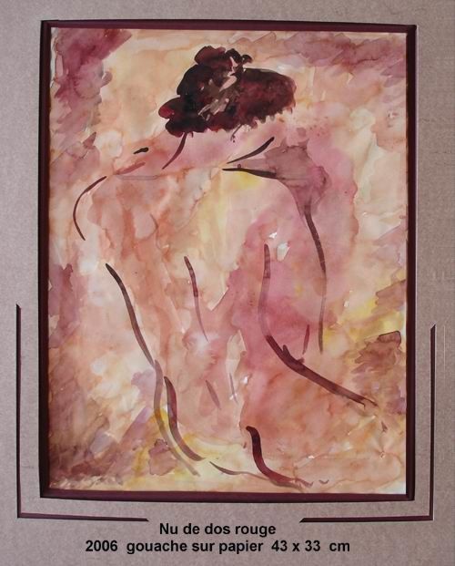 Malerei mit dem Titel "Nu de dos rouge" von Ioana, Original-Kunstwerk, Gouache