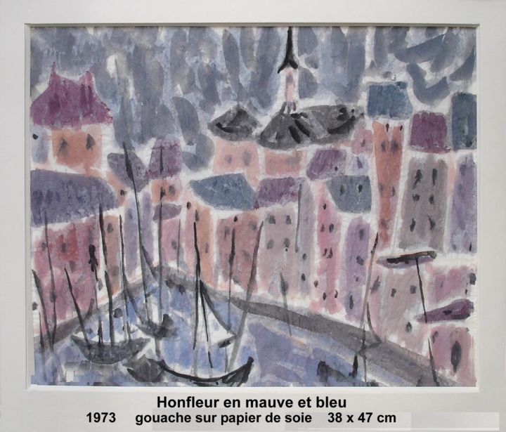 Painting titled "Honfleur en mauve e…" by Ioana, Original Artwork, Gouache