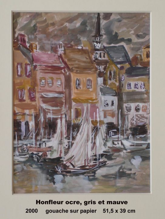 Pintura intitulada "Honfleur ocre, gris…" por Ioana, Obras de arte originais, Guache