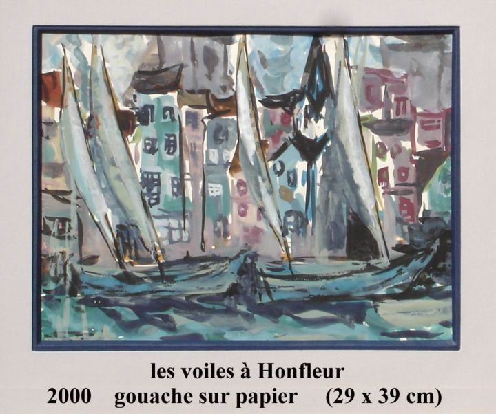 Painting titled "les voiles à Honfle…" by Ioana, Original Artwork, Gouache