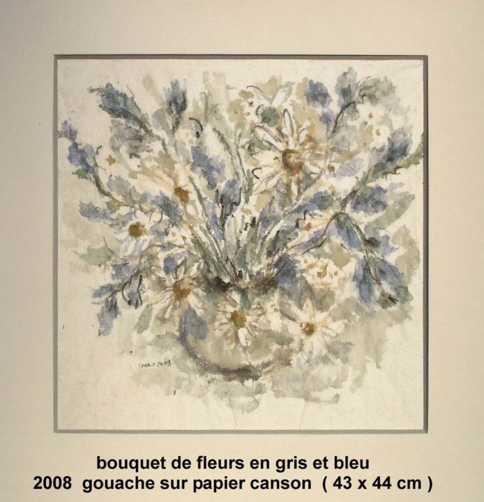 Painting titled "bouquet de fleurs g…" by Ioana, Original Artwork, Gouache