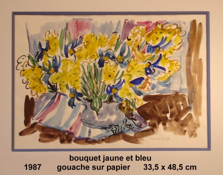 Painting titled "bouquet jaune et bl…" by Ioana, Original Artwork, Gouache