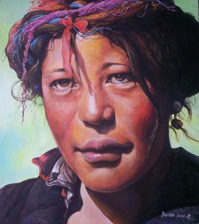 Peinture intitulée "Femme Semi-Nomade" par Ioan Bader, Œuvre d'art originale,
