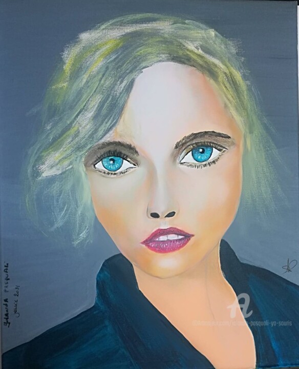 Peinture intitulée ""Bleu de toi"" par Iolanda Pasquali (Yo Souris), Œuvre d'art originale, Acrylique