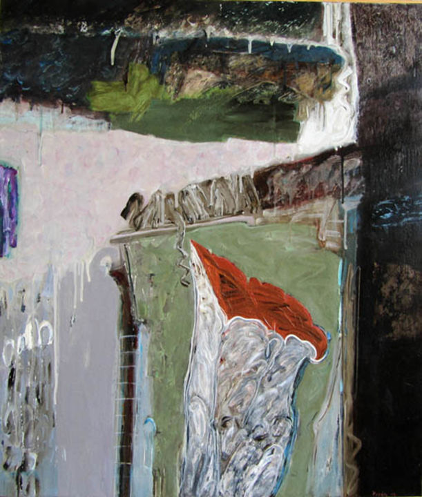 Peinture intitulée "Composition - lands…" par Ion Preda, Œuvre d'art originale, Huile Monté sur Métal
