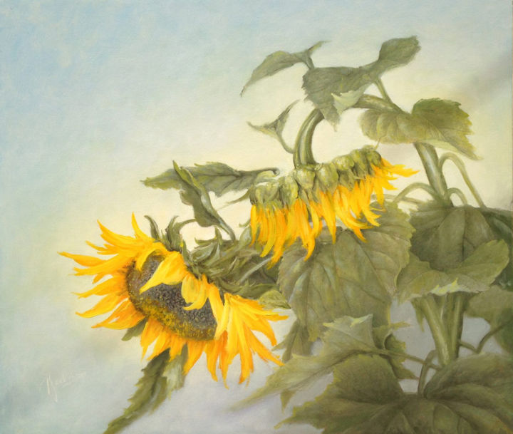 「SUNFLOWERS! fleur d…」というタイトルの絵画 Mihai Ionescuによって, オリジナルのアートワーク, オイル