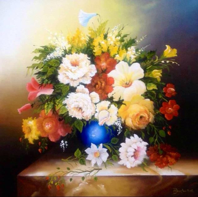 Malerei mit dem Titel "Just flowers" von Mihai Ionescu, Original-Kunstwerk, Öl