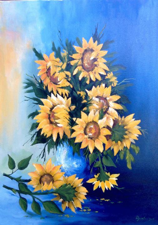 Painting titled "Sunflowers" by Mihai Ionescu, Original Artwork, Oil